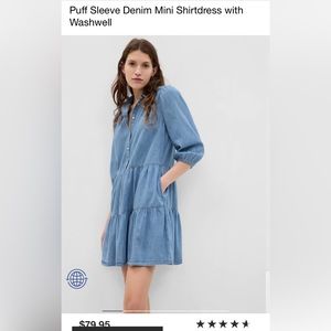 Gap Puff Sleeve Denim Mini Shirtdress with Washwell